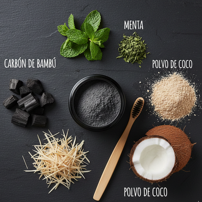 Blanqueador con carbón activo vegano + cepillo de bambú